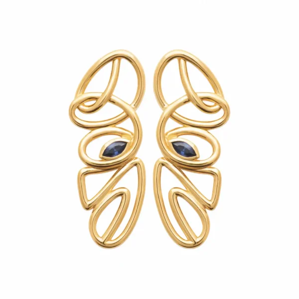 Boucles d'oreilles pendantes fluides pierre bleu nuit plaqué or Boucles d'oreilles pendantes fluides pierre bleu nuit plaqué or