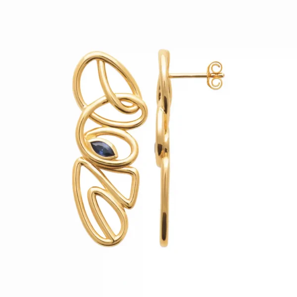 Boucles d'oreilles pendantes fluides pierre bleu nuit plaqué or Boucles d'oreilles pendantes fluides pierre bleu nuit plaqué or