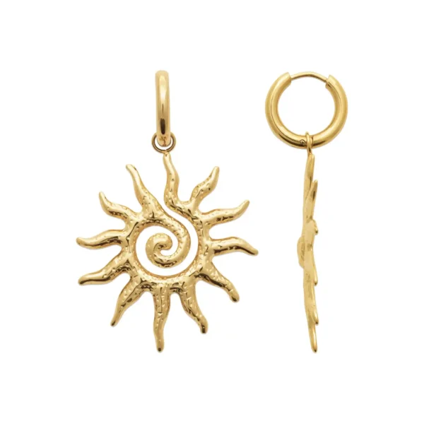Boucles d'oreilles pendantes soleil en spirale acier inoxydable doré Boucles d'oreilles pendantes soleil en spirale acier inoxydable doré