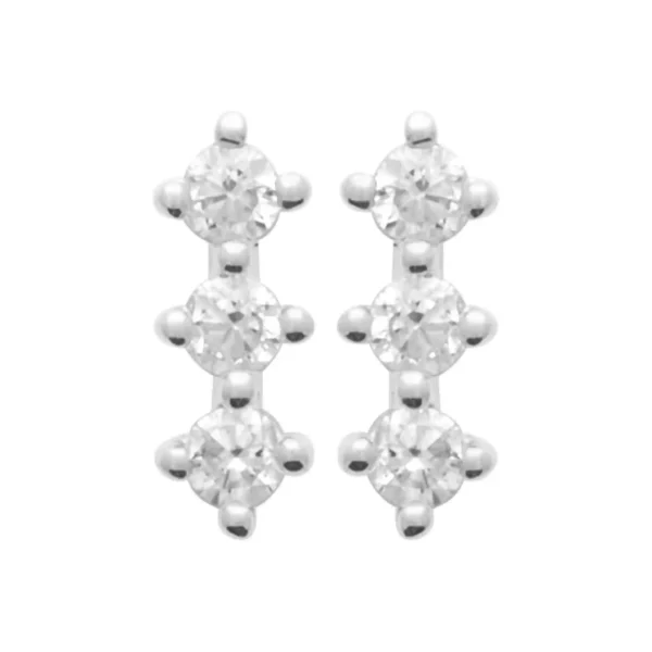 Clous d'oreilles en argent rhodié 3 diamants synthétiques Clous d'oreilles en argent rhodié 3 diamants synthétiques