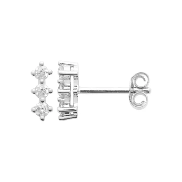 Clous d'oreilles en argent rhodié 3 diamants synthétiques Clous d'oreilles en argent rhodié 3 diamants synthétiques
