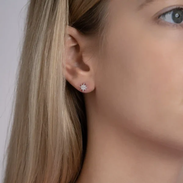 Clous d'oreilles étoile argent rhodié diamants synthétiques Clous d'oreilles étoile argent rhodié diamants synthétiques