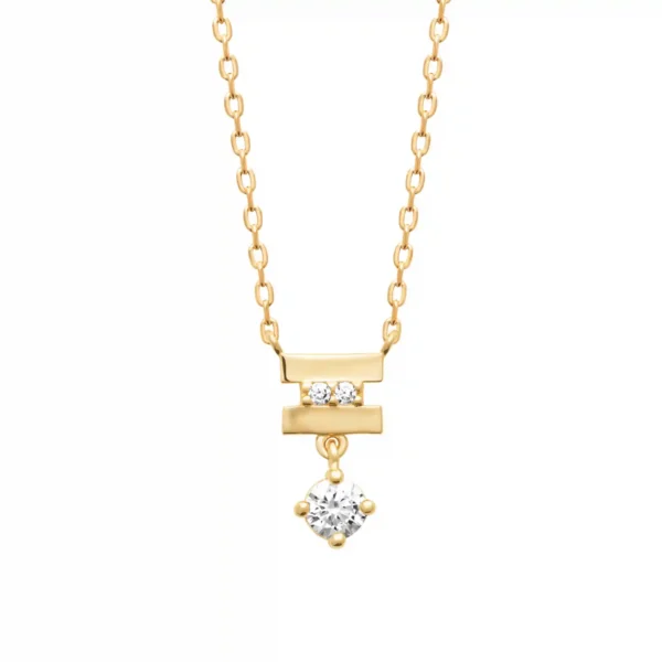 Collier double ornement et diamant synthétique suspendu Collier double ornement et diamant synthétique suspendu