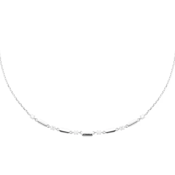 Collier maillons tubulaires argent rhodié et cristaux Collier maillons tubulaires argent rhodié et cristaux