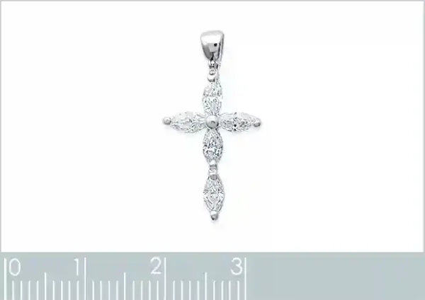 Pendentif croix diamants synthétiques en argent rhodié