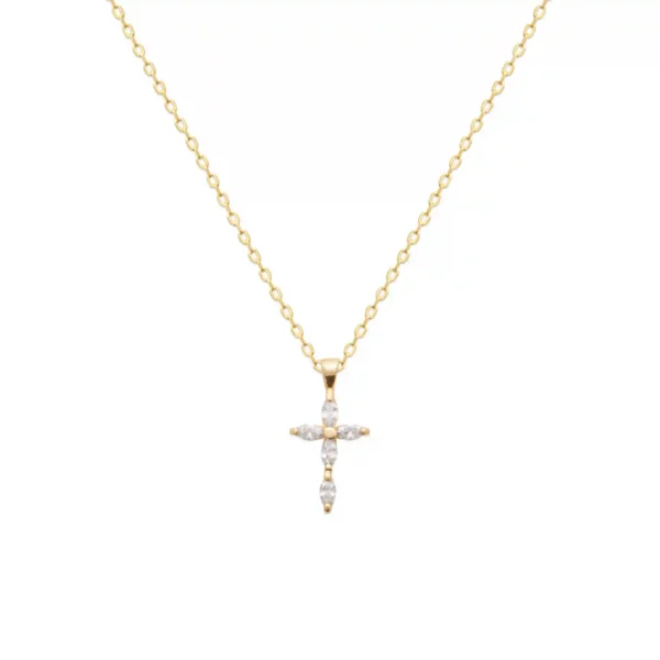 Pendentif croix diamants synthétiques plaqué or Pendentif croix diamants synthétiques plaqué or