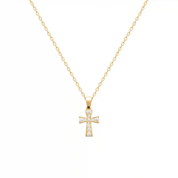 Pendentif croix plaqué or sertie de diamants synthétiques Pendentif croix plaqué or sertie de diamants synthétiques