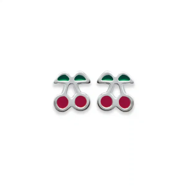Puces d'oreilles cerise argent et laque Puces d'oreilles cerise argent et laque