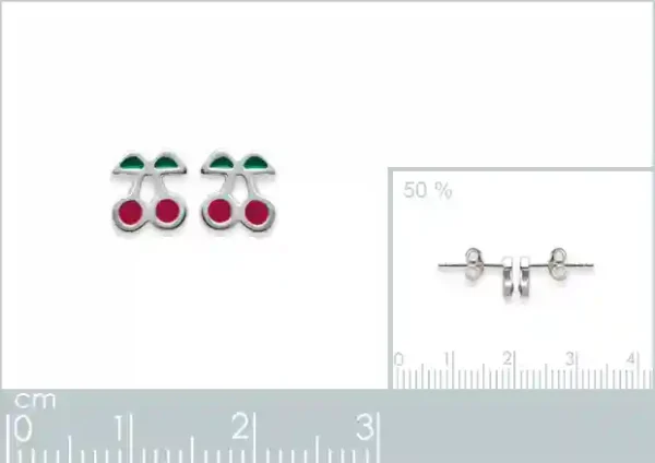 Puces d'oreilles cerise argent et laque Puces d'oreilles cerise argent et laque
