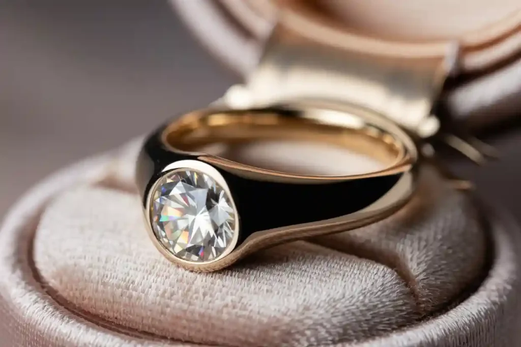 bague de fiançailles contemporaine en or sertie d'un diamant solitaire rond brillant