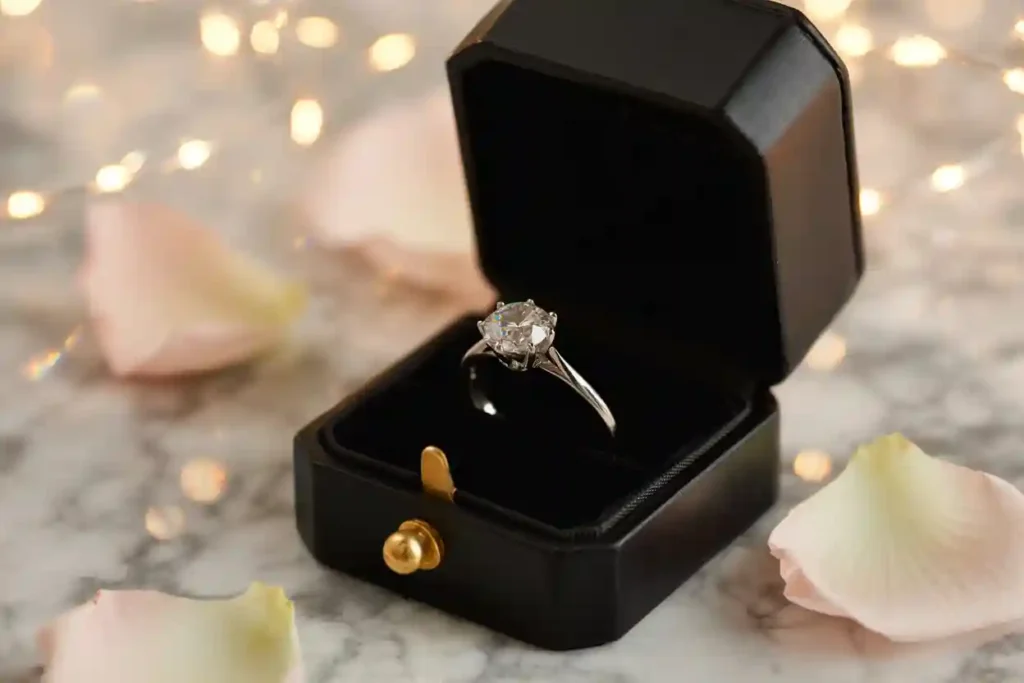 bague sertie d'un diamant solitaire dans une monture classique en platine à six griffes