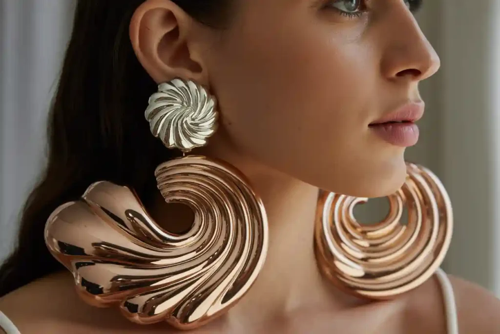 boucles d'oreilles coquillages surdimensionnées acier inoxydabe