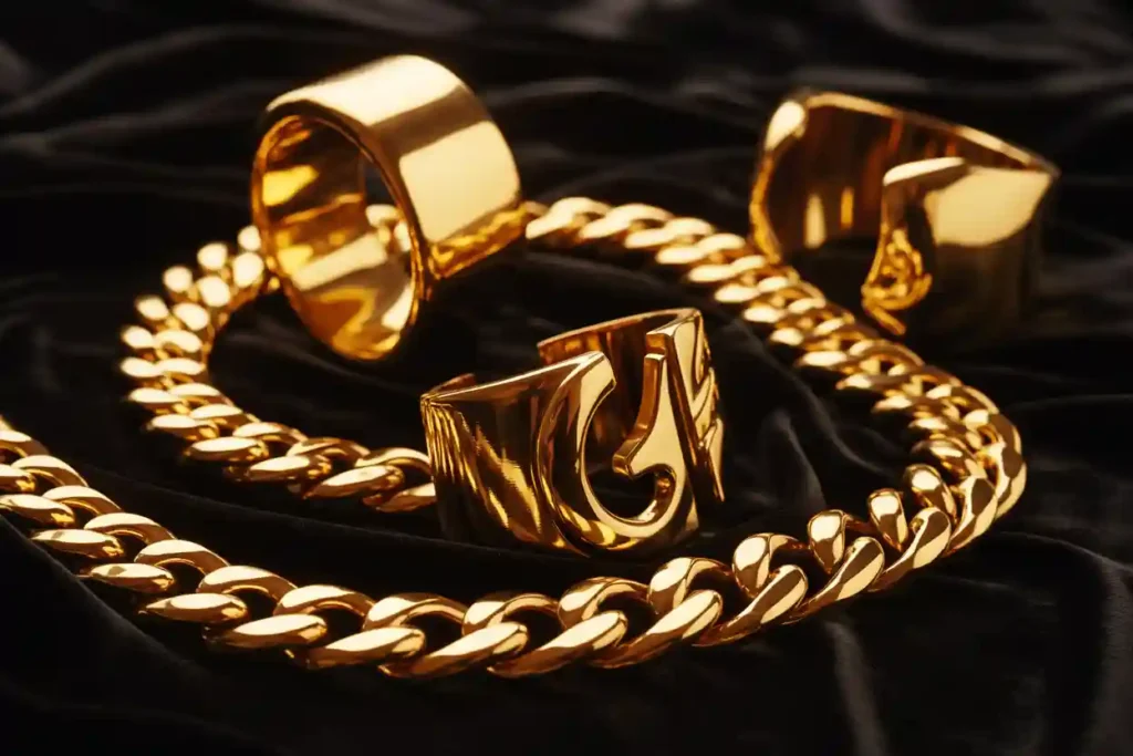 gros bijoux plaqué or et acier inoxydable doré