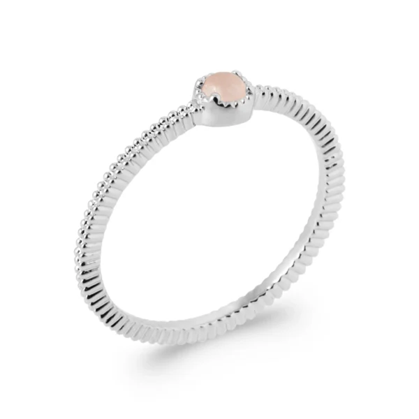 Bague fine striée quartz rose argent rhodié Bague fine striée quartz rose argent rhodié