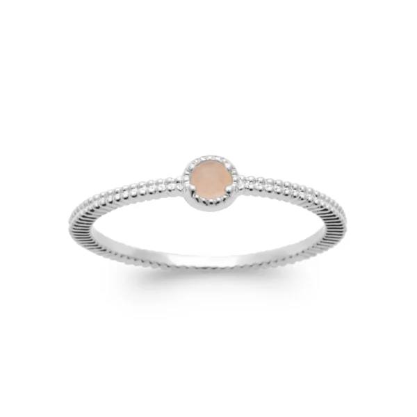 Bague fine striée quartz rose argent rhodié Bague fine striée quartz rose argent rhodié