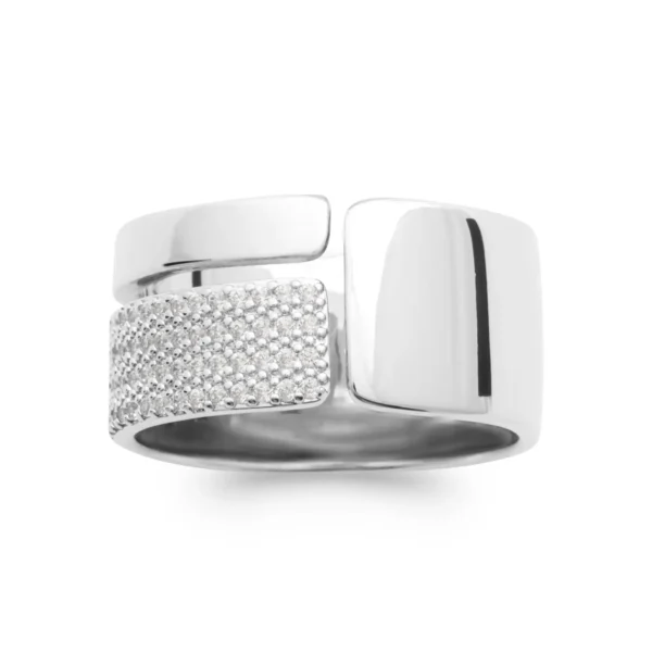 Bague large argent rhodié bande pavée de cristaux Bague large argent rhodié bande pavée de cristaux