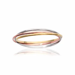 Bracelet jonc trois anneaux argent et plaqué or 3 couleurs
