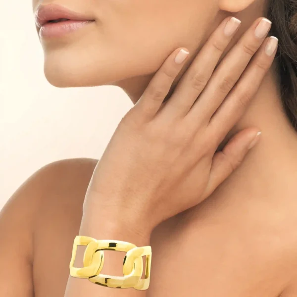 Bracelet manchette maillons oversize acier inoxydable dore