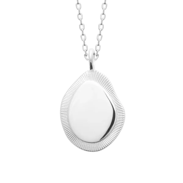 Collier contemporain argent rhodié poli entourage strié Collier contemporain argent rhodié poli entourage strié
