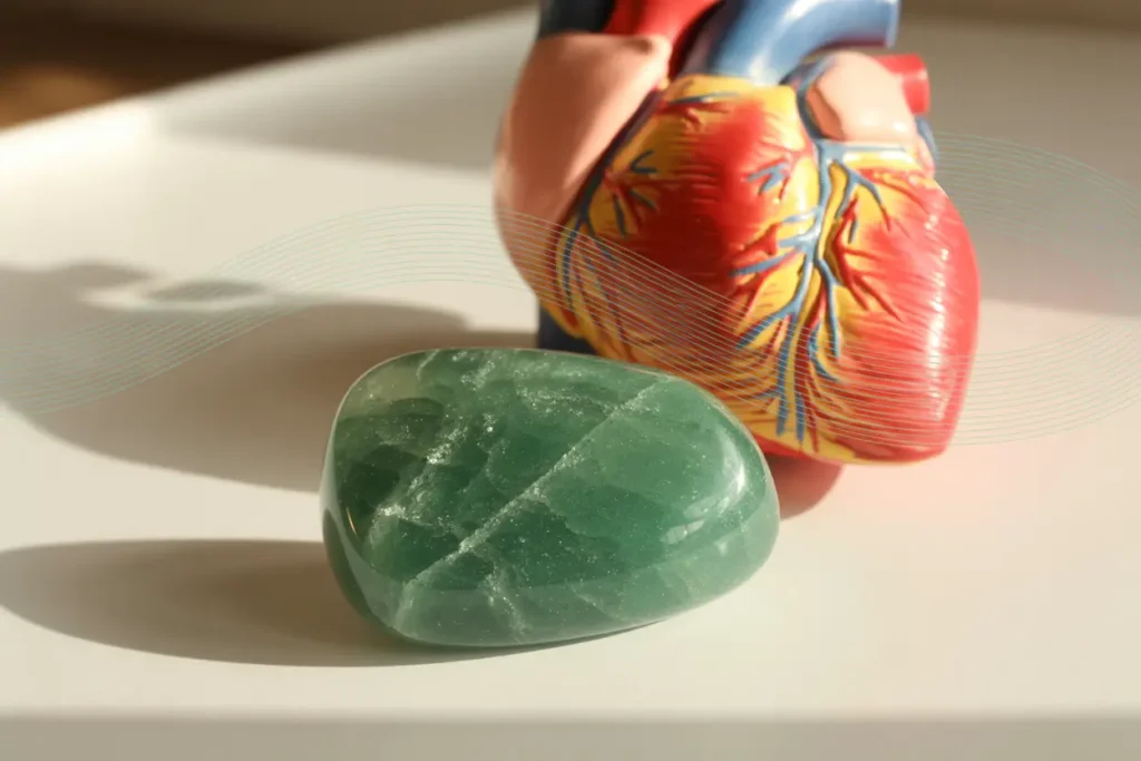 aventurine en forme de coeur et coeur synthétique