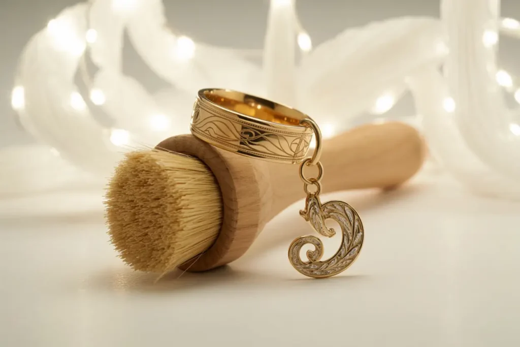 bague breloque et brosse à poil souple