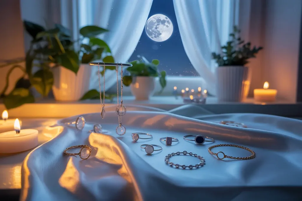 bijoux sur table un soir de pleine lune