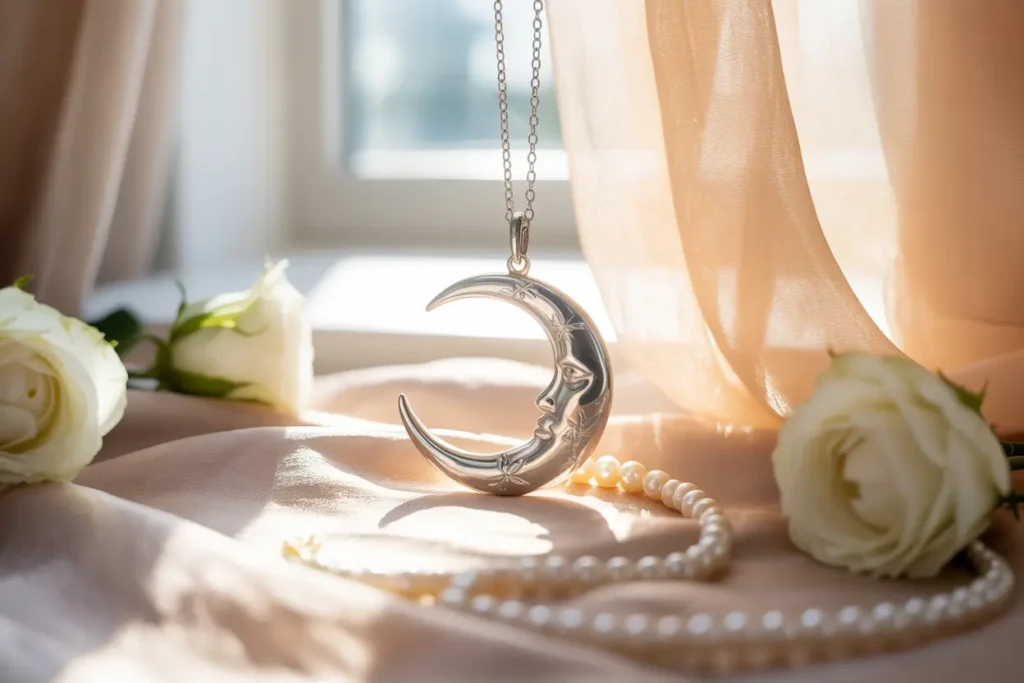 collier croissant de lune avec visage