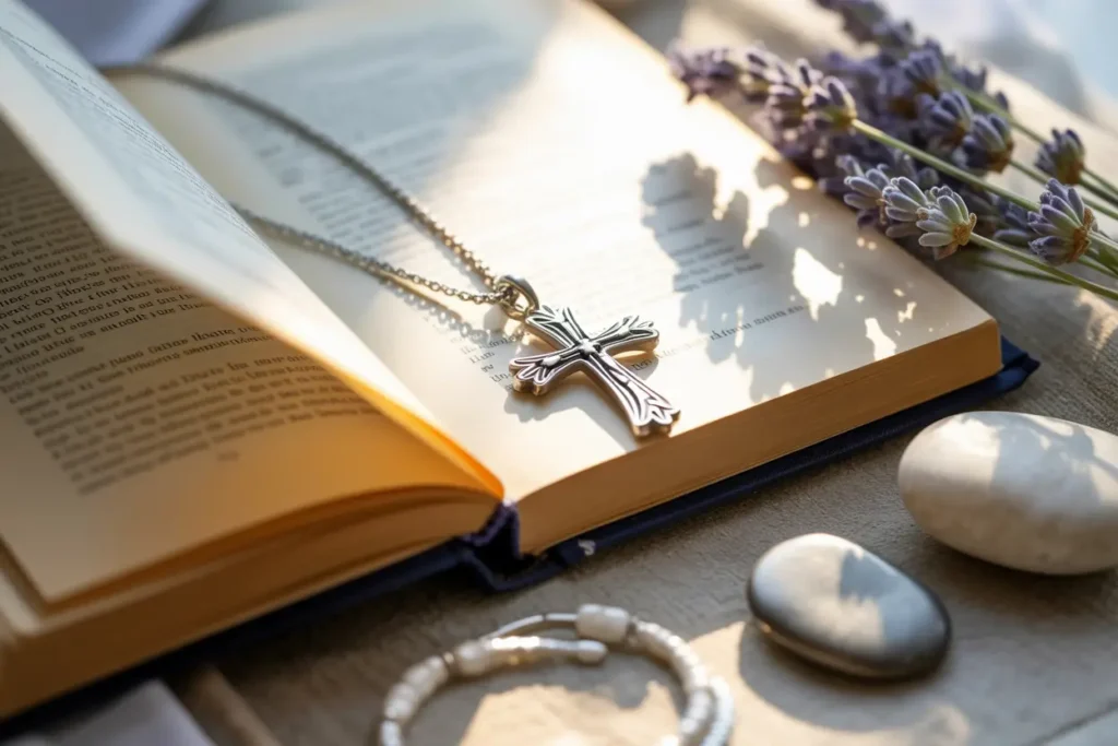 collier croix sur la bible