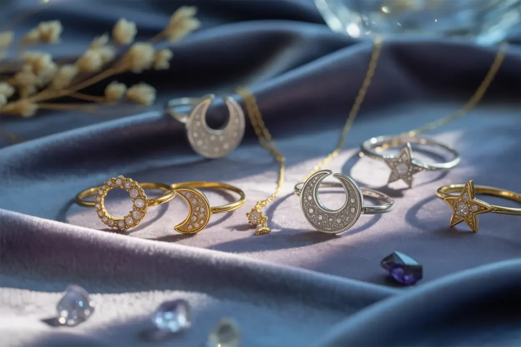 divers bijoux lune et étoile