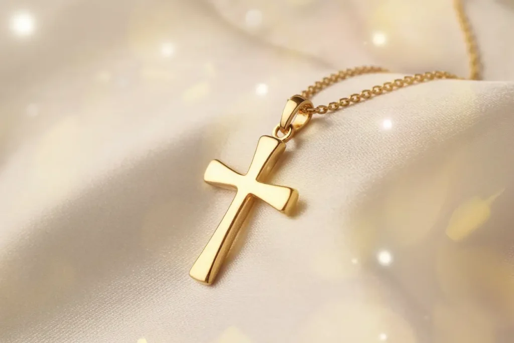 pendentif en forme de croix plaqué or avec sa chaîne