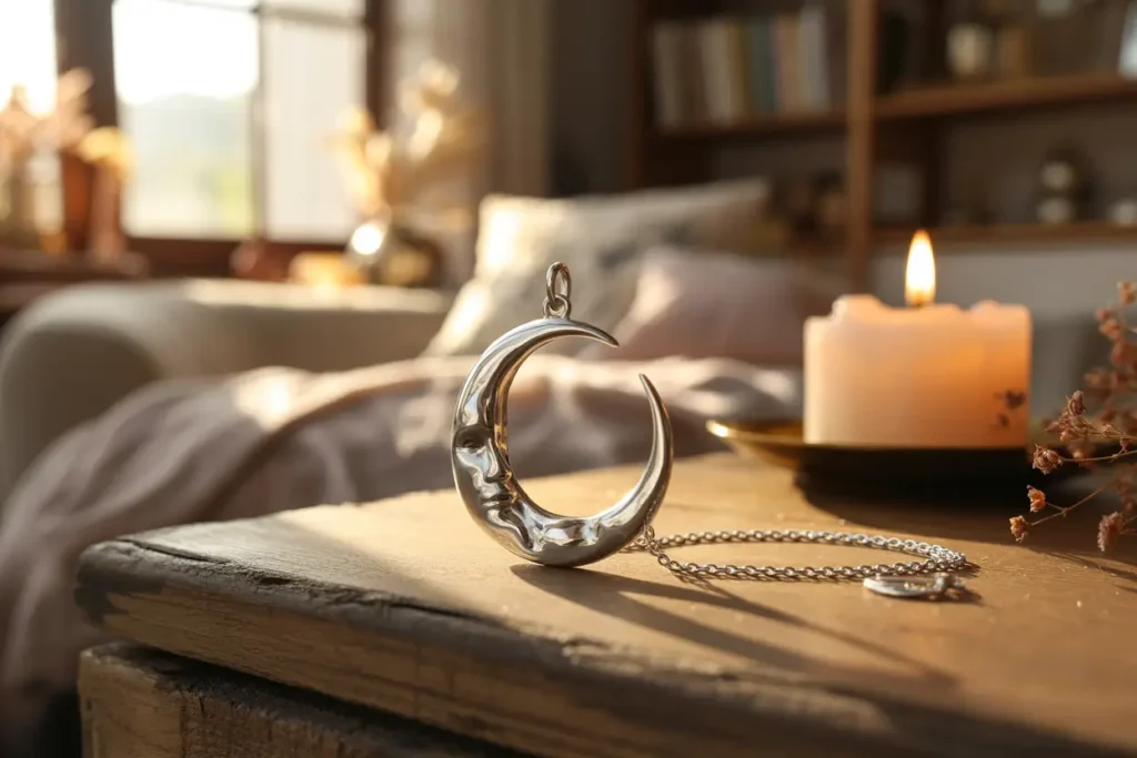 pendentif lune en argent