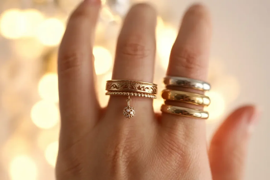 stacking anneaux avec bague breloque