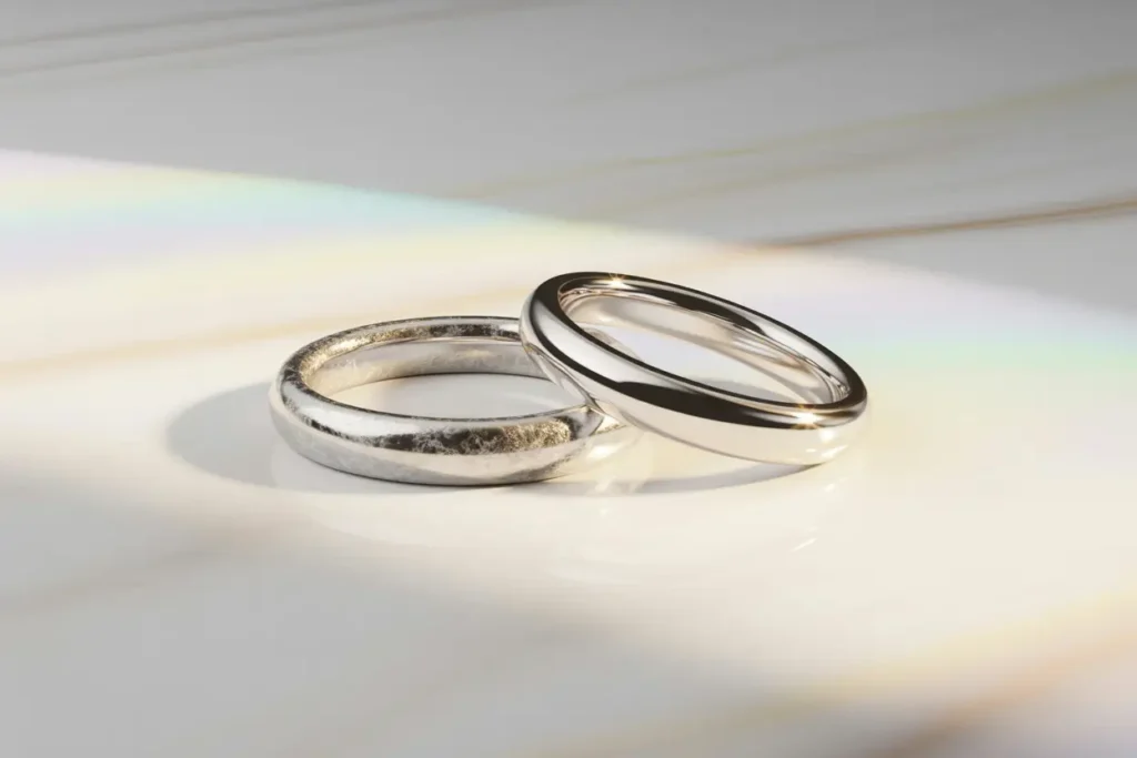 1 anneau argennt et 1 anneau or blanc