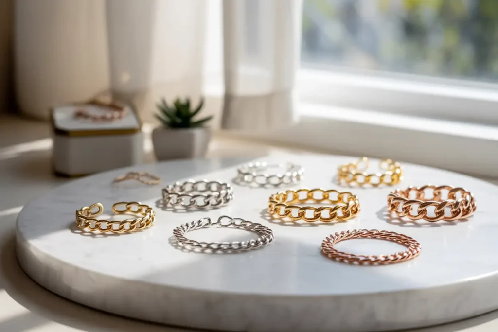 bague chaîne argent - or - or rose - or blanc - plaqué or