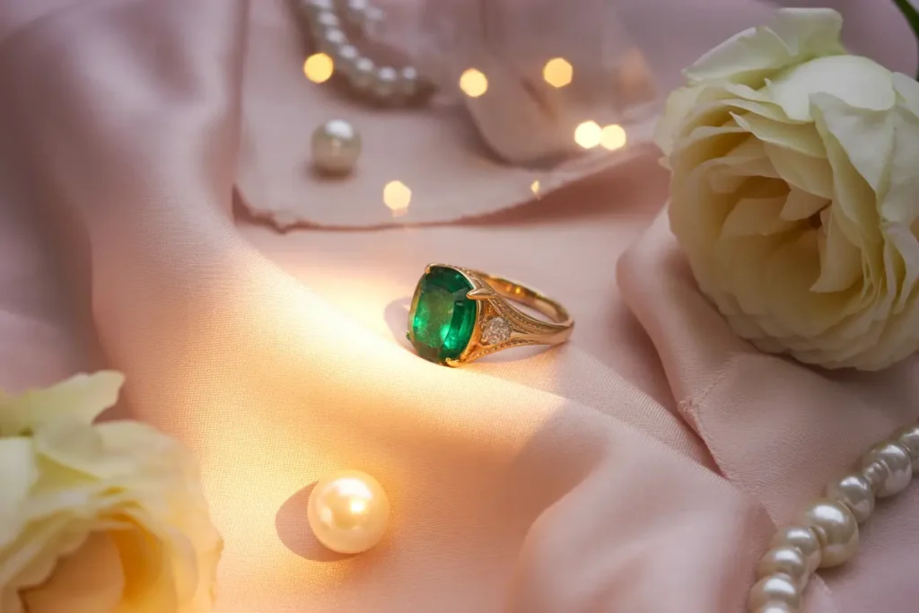 bague en or avec émeraude