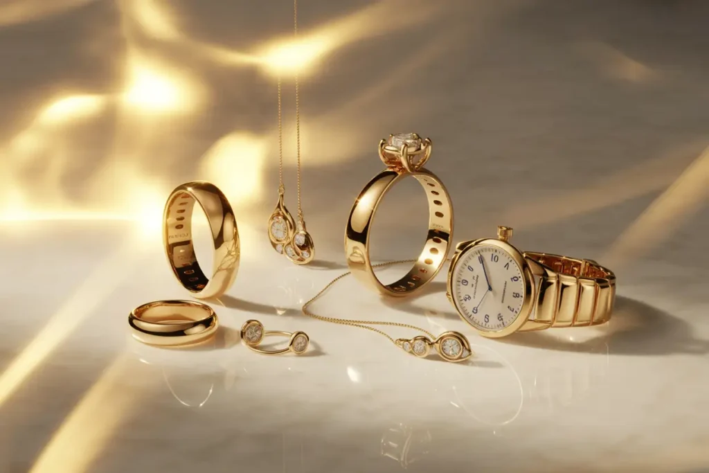bagues en or et montre en or