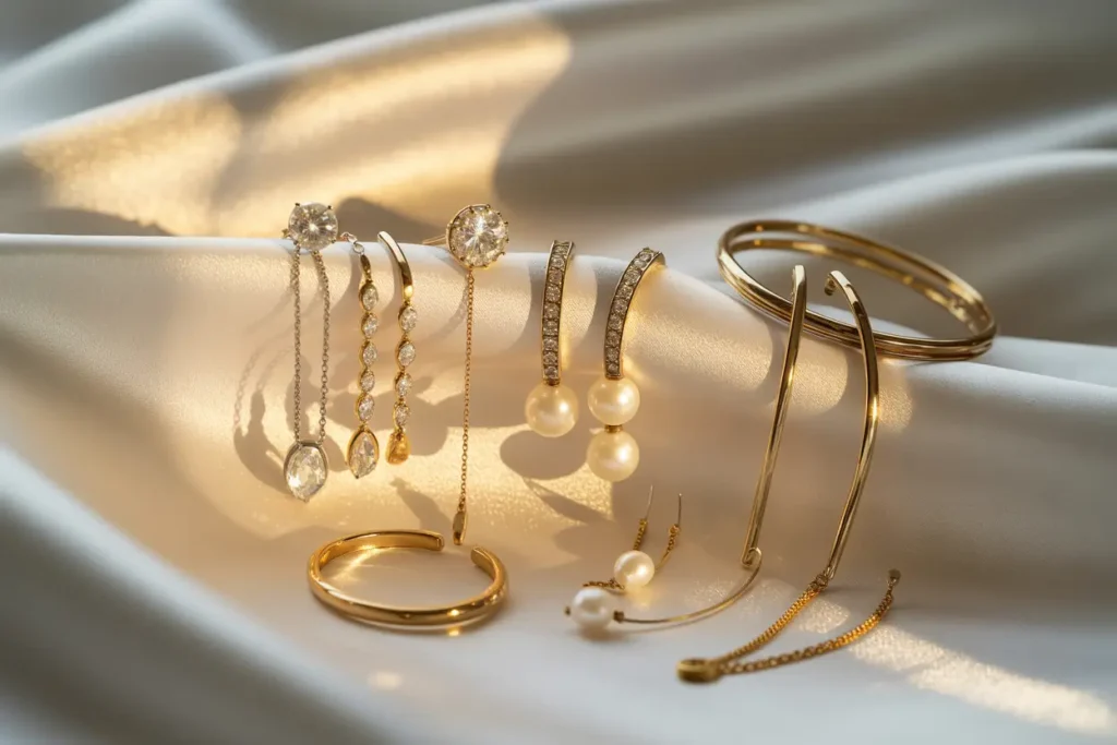 boucles d'oreilles et bracelets joncs dorés