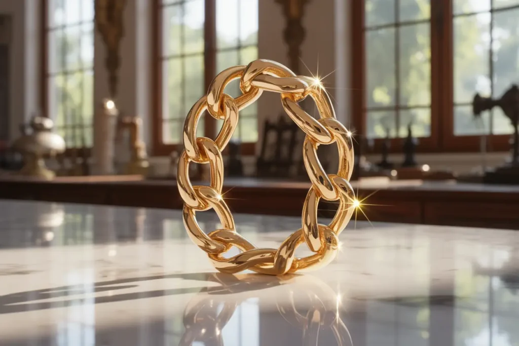 gros plan bague chaîne en plaqué or