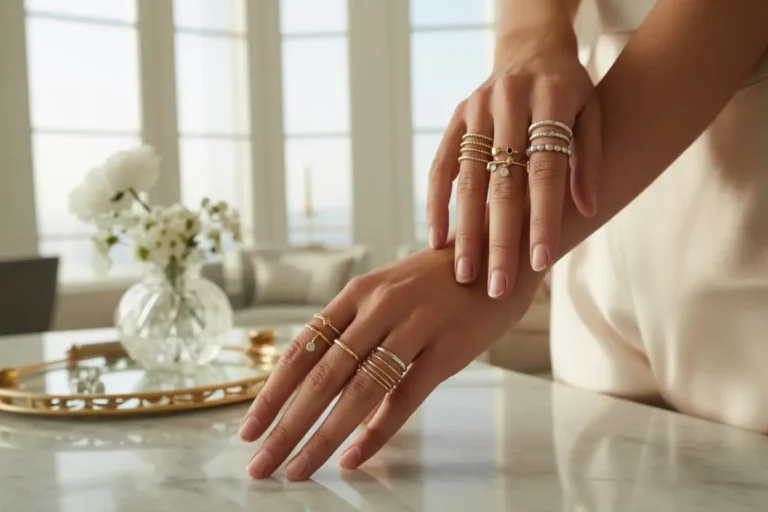 mains qui portent des bagues breloques avec autres bagues