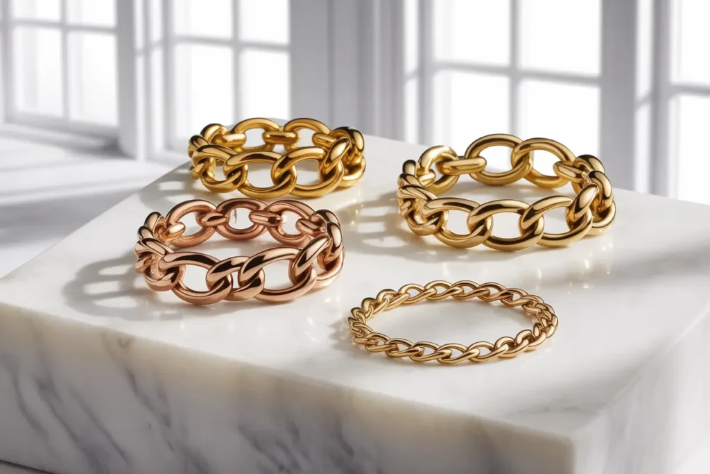 plusieurs bagues chaînes différentes matières