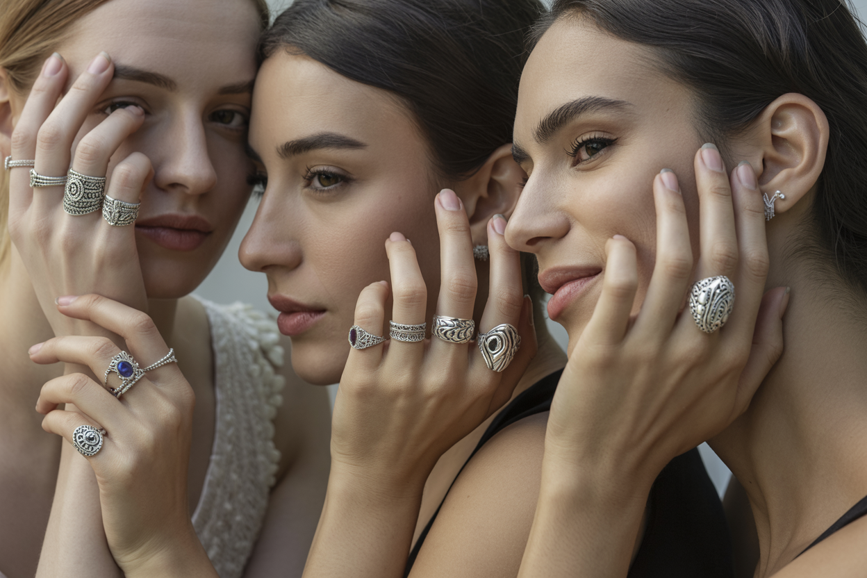 3-femmes-portent-des-bagues-en-argent