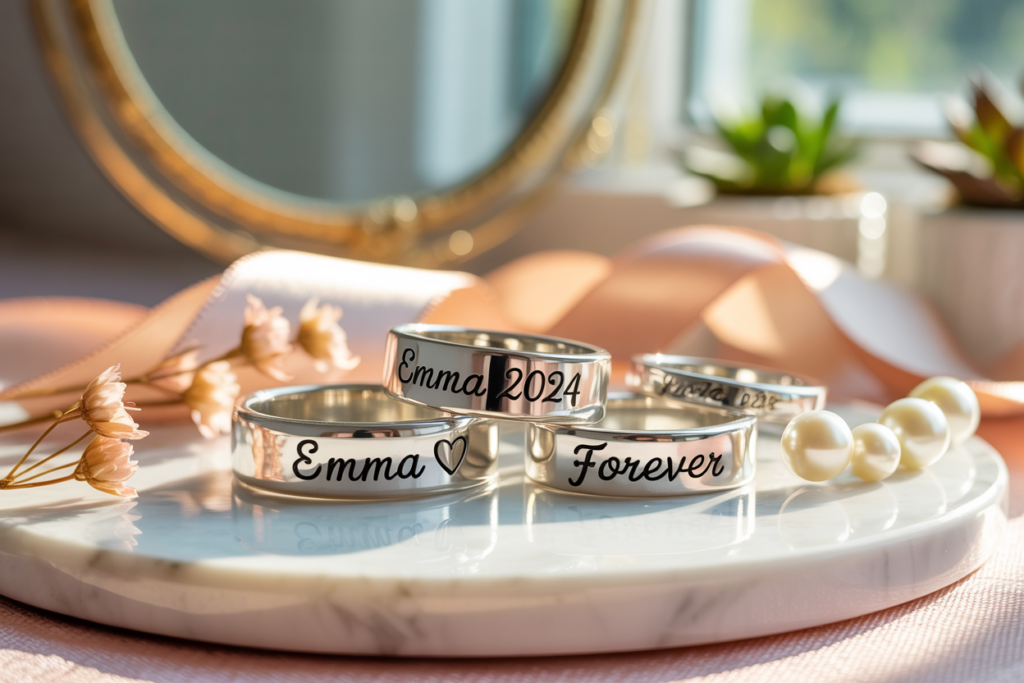 anneaux en argent rhodié gravés