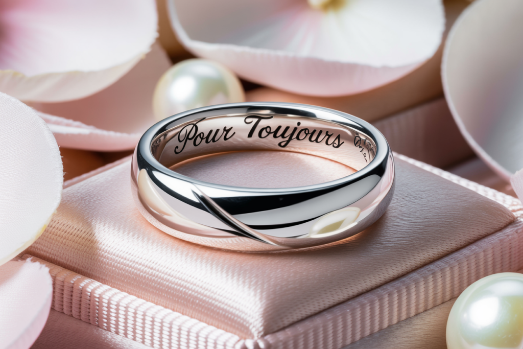 anneau en argent rhodié gravé pour toujours