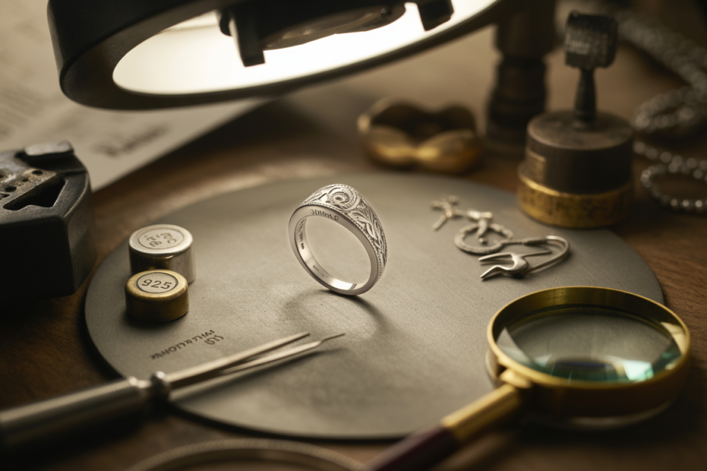 bague en argent et loupe