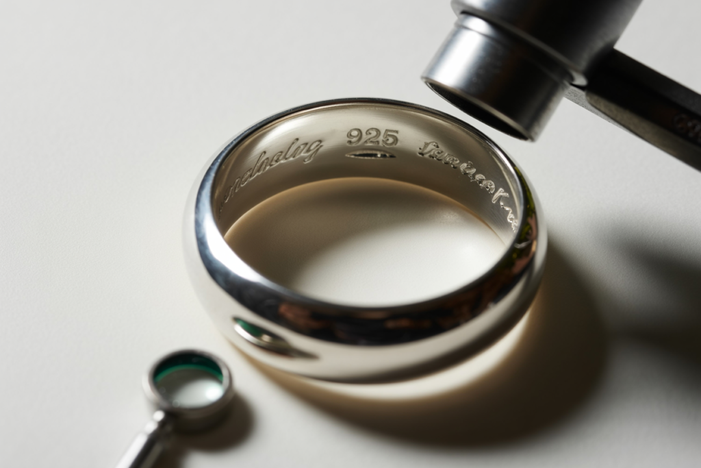 bague en argent et lunette grossissante