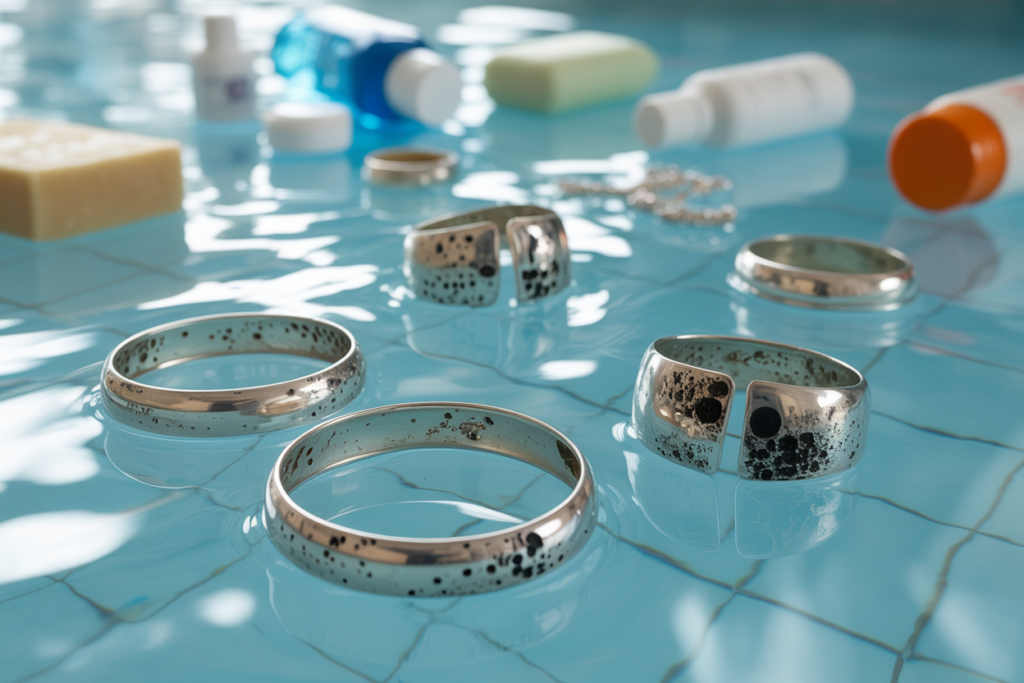 bagues en argent piquées par le chlore