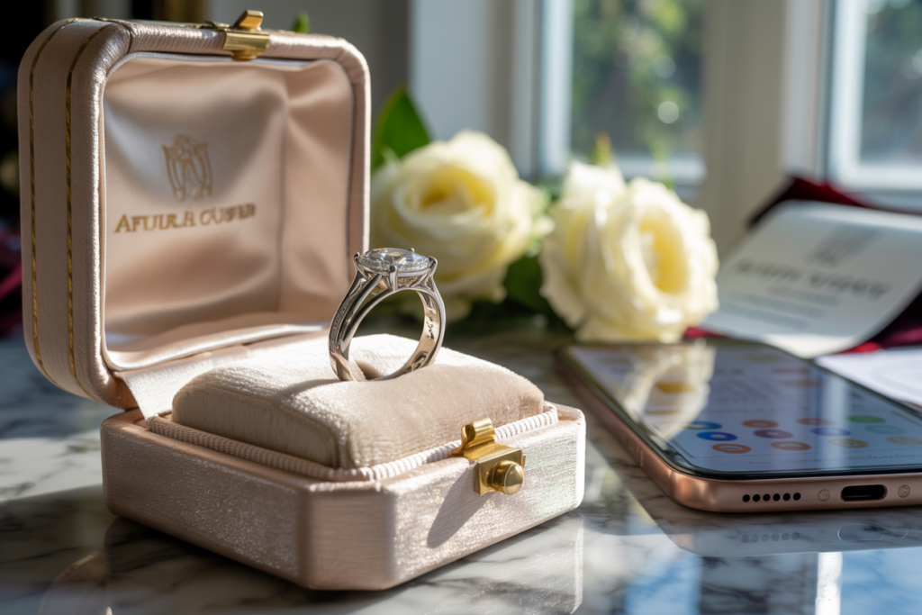 belle bague en argent dans son écrin