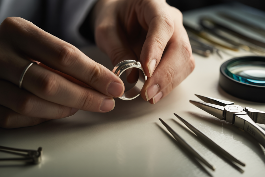 bijoutier examine bague en argent