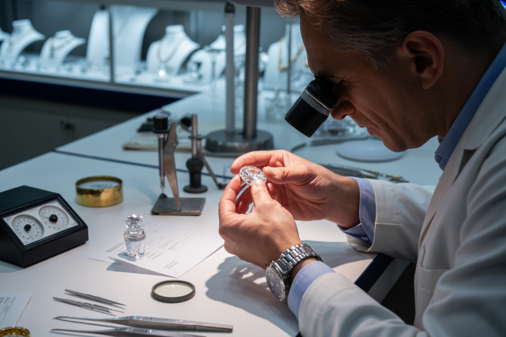 bijoutier examine bague en argent