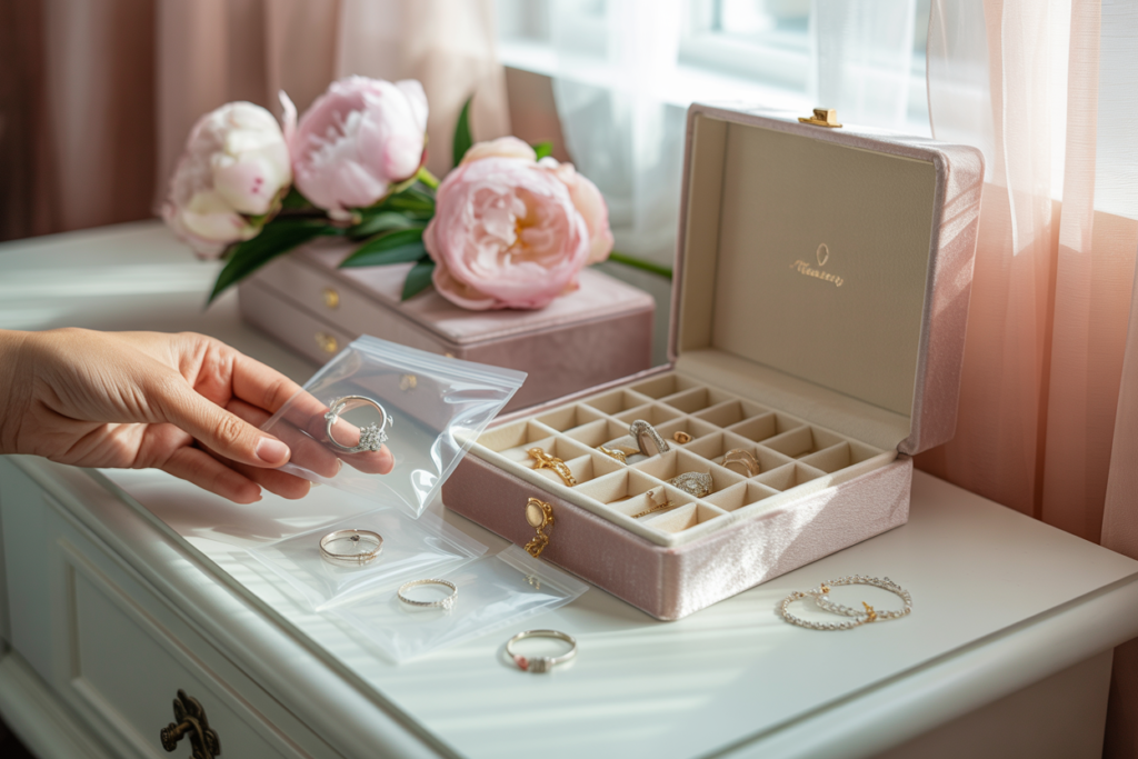 boîte à bijoux et sachets de protection